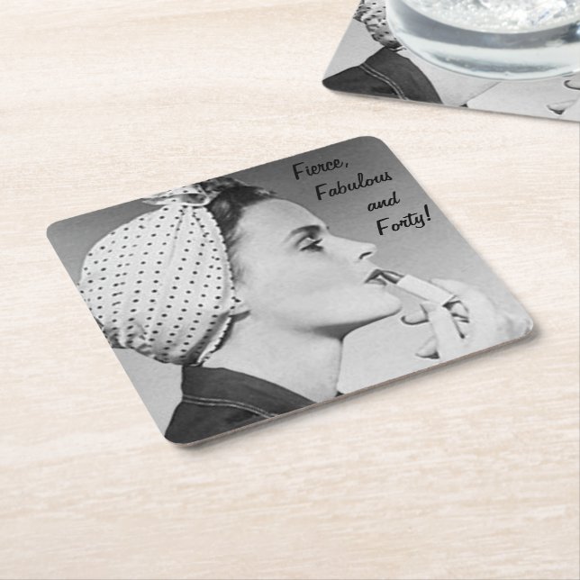 Fierce, Fabulous and Forty! Square Paper Coaster (Angled)
