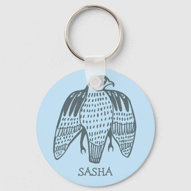 Fierce Falcon CUSTOM NAME Peregrine Bird Key Ring (Front)