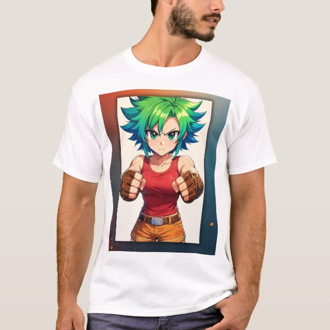 Fierce Fighter Girl – Anime Warrior Art T-Shirt (Front)