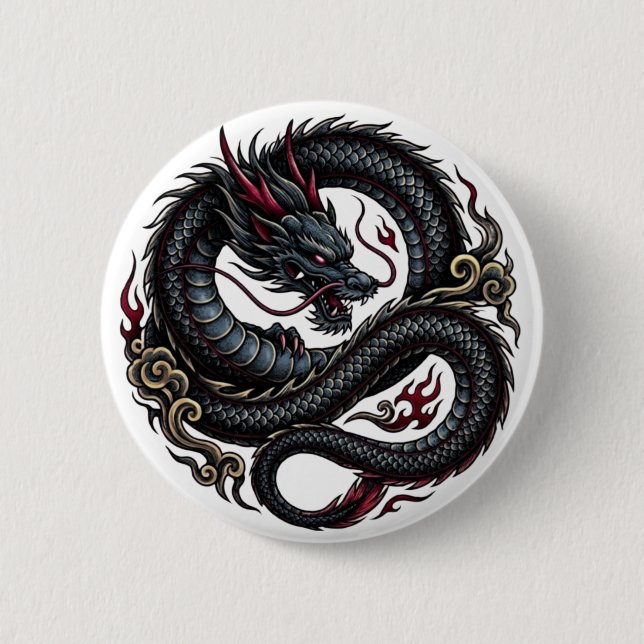 Fierce Fire Dragon Round Button 🐉🔥 FantasyButton (Front)