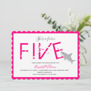 Fierce Five Hot Pink Shark Animal 5th Invitation