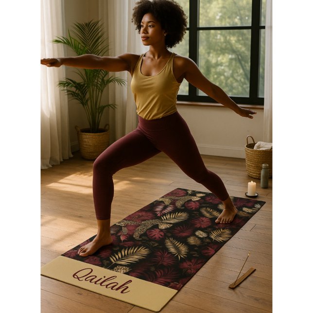 Fierce Flow Burgundy, Gold & Jungle Vibes Yoga Mat (Creator Uploaded)