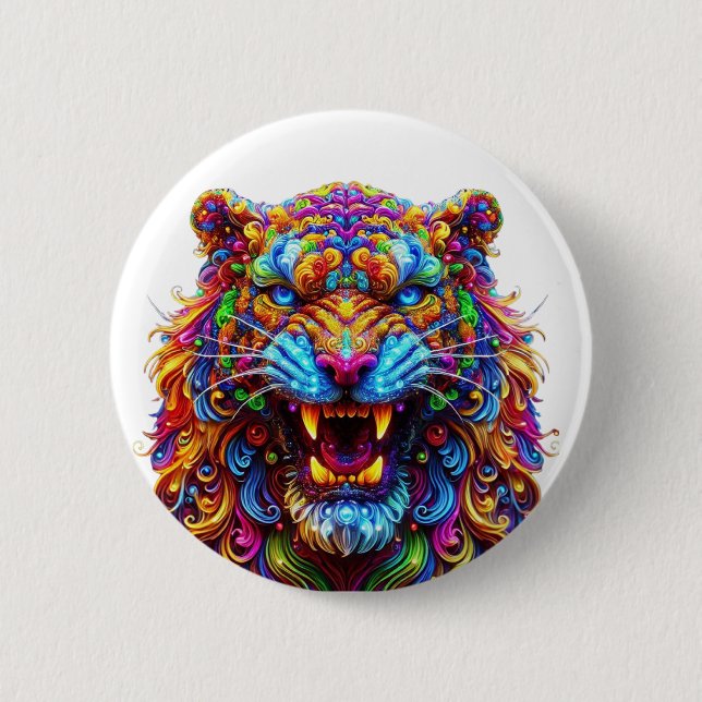 Fierce Glowing Tiger 6 Cm Round Badge (Front)