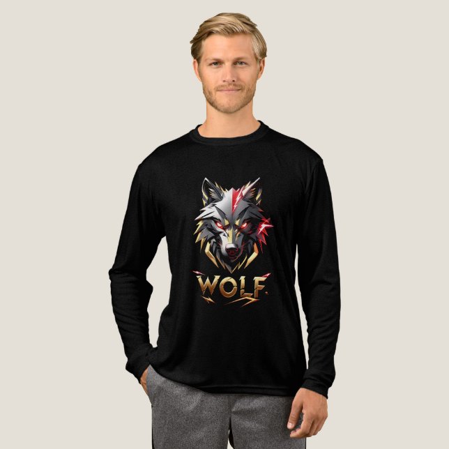 Fierce Golden & Red Wolf Head T-shirt Design Tri-Blend Shirt (Full Front)