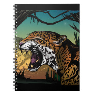 Fierce Growling Jaguar Jungle Art – Bold Teal Notebook