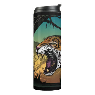 Fierce Growling Jaguar Jungle Art – Bold Teal Thermal Tumbler