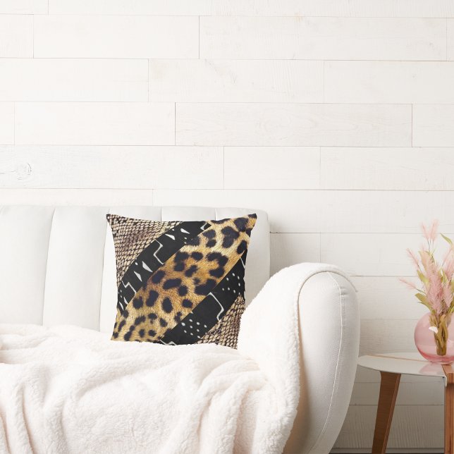 Fierce Harmony: African Leopard & Snakeskin Patter Lumbar Cushion (Creator Uploaded)