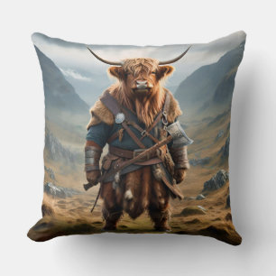 Fierce Highland Warrior: The Courageous Cow Viking Cushion