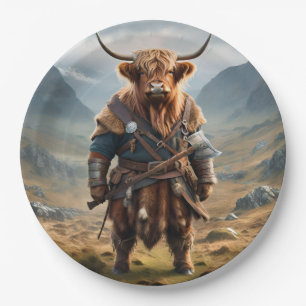Fierce Highland Warrior: The Courageous Cow Viking Paper Plate