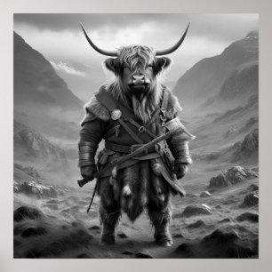 Fierce Highland Warrior: The Courageous Cow Viking Poster