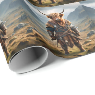 Fierce Highland Warrior: The Courageous Cow Viking Wrapping Paper