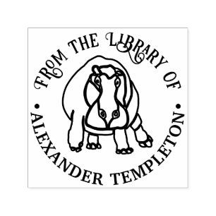Fierce Hippopotamus Line Art Library Book Name Self-inking Stamp