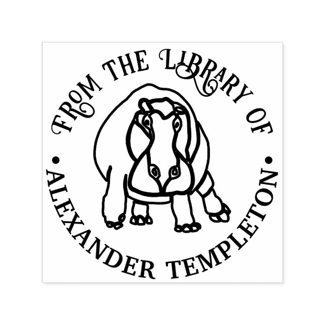Fierce Hippopotamus Line Art Library Book Name Self-inking Stamp (Design)