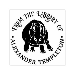 Fierce Hippopotamus Silhouette  Library Book Name Self-inking Stamp