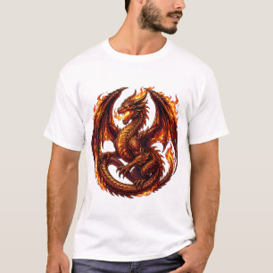 Fierce Inferno Dragon with Wings and Fire Ring Art T-Shirt