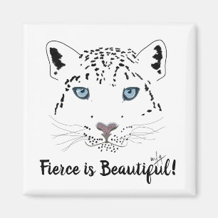 Fierce is Beautiful Modern Snow Leopard Magnet