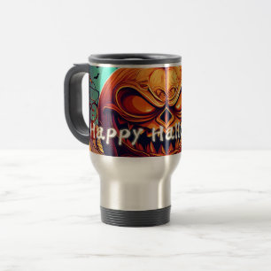 Fierce Jack-o-Lantern Bat Halloween Art Travel Mug