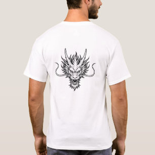 Fierce Japanese Dragon Head Line Art T-Shirt