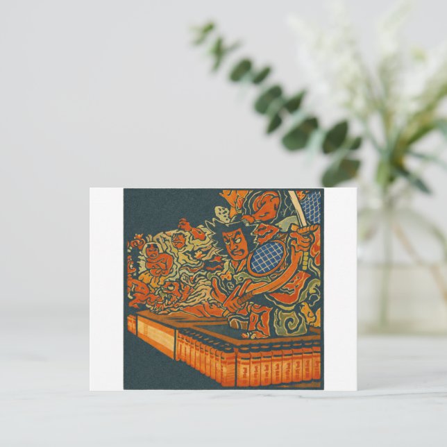 Fierce Kabuki Warriors – Japanese Woodblock Spirit Postcard (Standing Front)