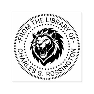 Fierce Lion Head Baring Teeth Library Book Name Self-inking Stamp