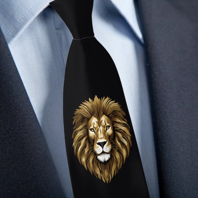 Fierce Lion on Black Necktie (Creator Uploaded)