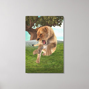 Fierce Lioness Jungle Adventure Art Canvas Print