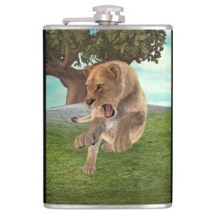 Fierce Lioness Jungle Adventure Art Hip Flask