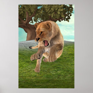 Fierce Lioness Jungle Adventure Art Poster