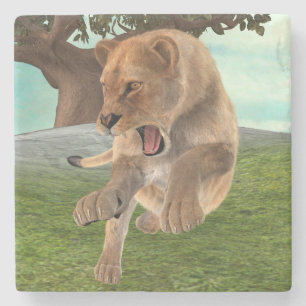 Fierce Lioness Jungle Adventure Art Stone Coaster