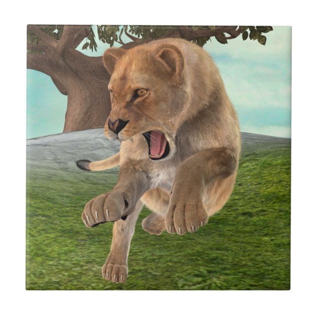 Fierce Lioness Jungle Adventure Art Tile (Front)