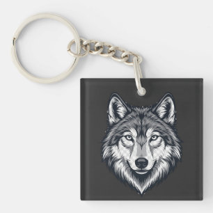 Fierce Lone Wolf Head Graphic Acrylic Keychain