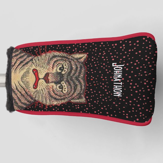 Fierce Looking Asian Striped Tiger Red Dots Black Golf Head Cover (Front)