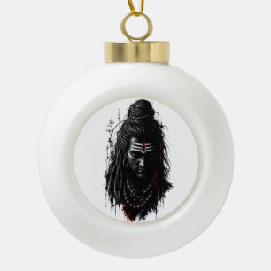 Fierce Lord Shiva Mahakal Grunge Dark Splash Art Ceramic Ball Christmas Ornament