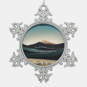 Fierce Minimalist Monta beach Ocean Wave Logo - Snowflake Pewter Christmas Ornament