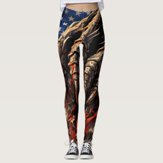 Fierce Monster Tearing American Flag Art Leggings