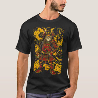 Fierce Neko Samurai Cat Traditional Japanese T-Shirt
