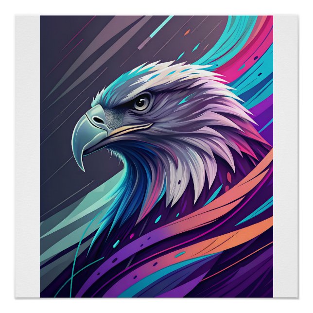 Fierce Neon Eagle — Stylised Head with Geometric  Poster (Front)
