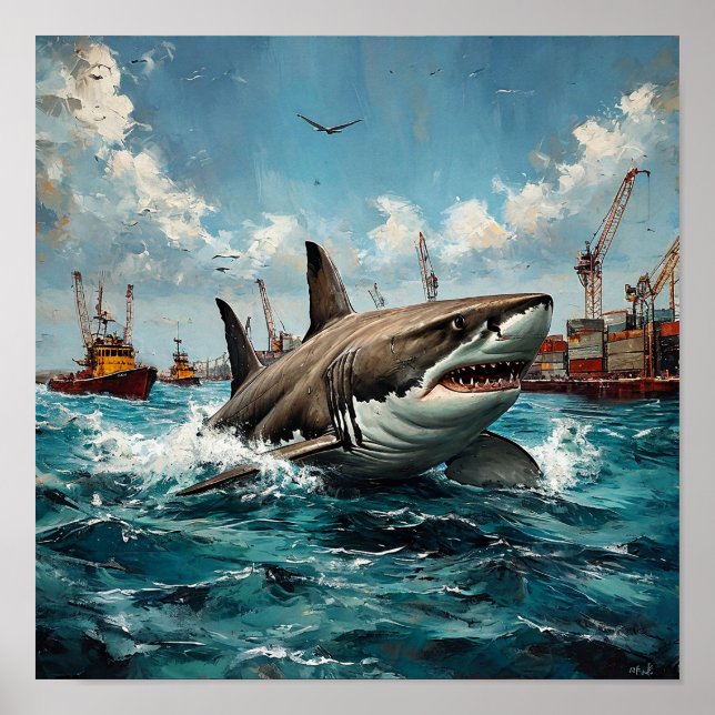 Fierce Ocean Predator Modern Marine Wildlife Poster (Front)