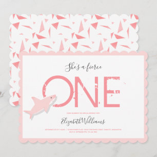 Fierce One Pink Shark Animal First Birthday Invitation