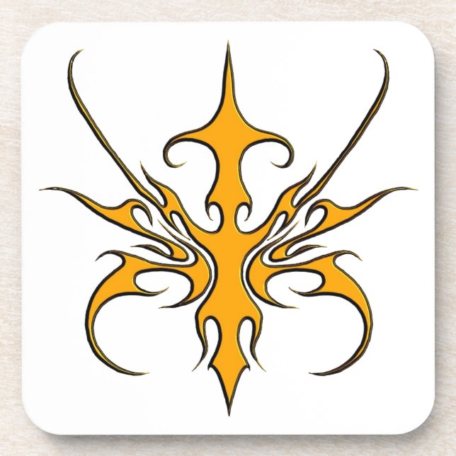Fierce Orange Tribal Line Art Illustration Coaster (Front)