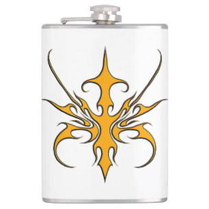 Fierce Orange Tribal Line Art Illustration Hip Flask