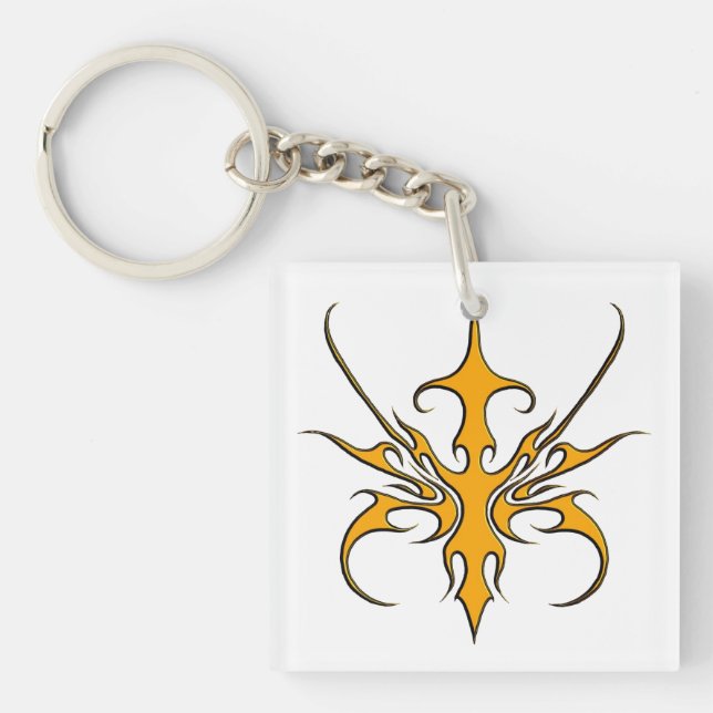 Fierce Orange Tribal Line Art Illustration Key Ring (Front)