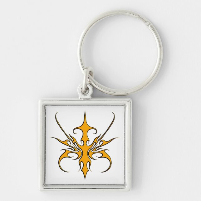 Fierce Orange Tribal Line Art Illustration Key Ring (Front)