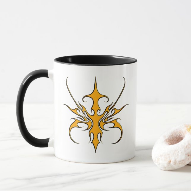 Fierce Orange Tribal Line Art Illustration Mug (With Donut)