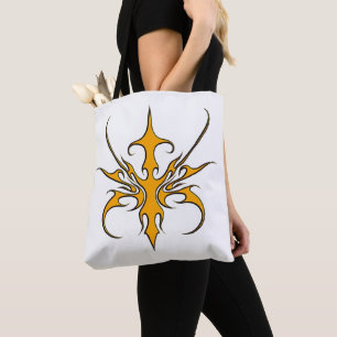 Fierce Orange Tribal Line Art Illustration Tote Bag