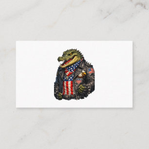Fierce Patriotic Alligator Biker Leather Jacket St Business Card