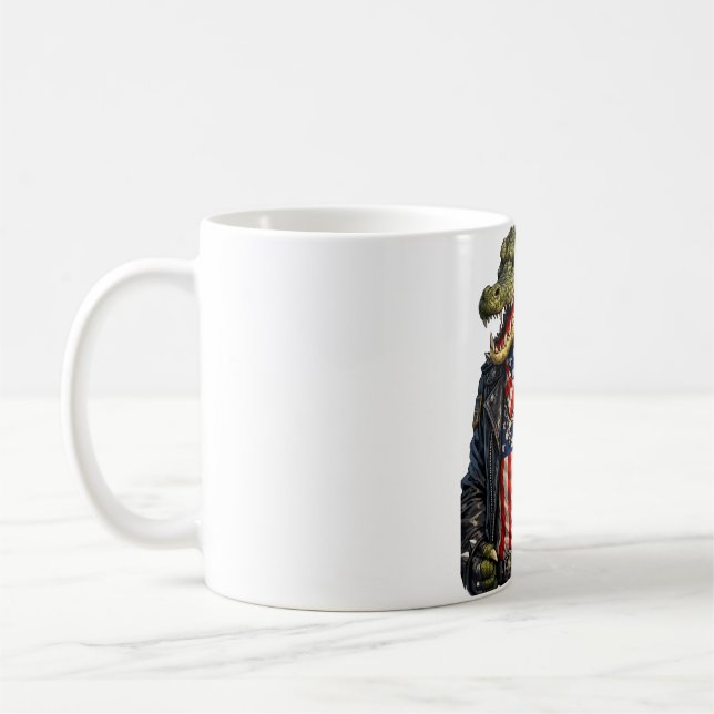 Fierce Patriotic Alligator Biker Leather Jacket St Coffee Mug (Left)