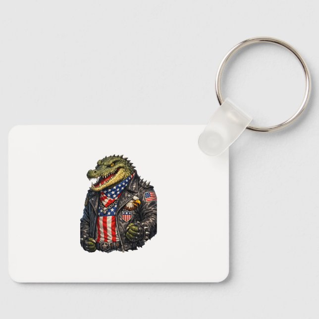 Fierce Patriotic Alligator Biker Leather Jacket St Key Ring (Front)
