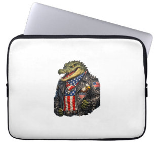 Fierce Patriotic Alligator Biker Leather Jacket St Laptop Sleeve