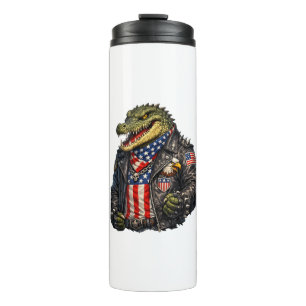 Fierce Patriotic Alligator Biker Leather Jacket St Thermal Tumbler